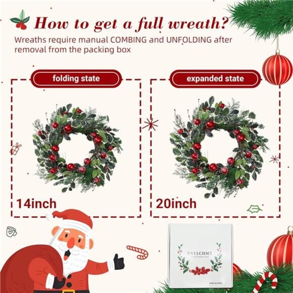 20 Inch Christmas Wreath for Front Door, Winter Wreath with Pine Needles - Picture 10 of 14